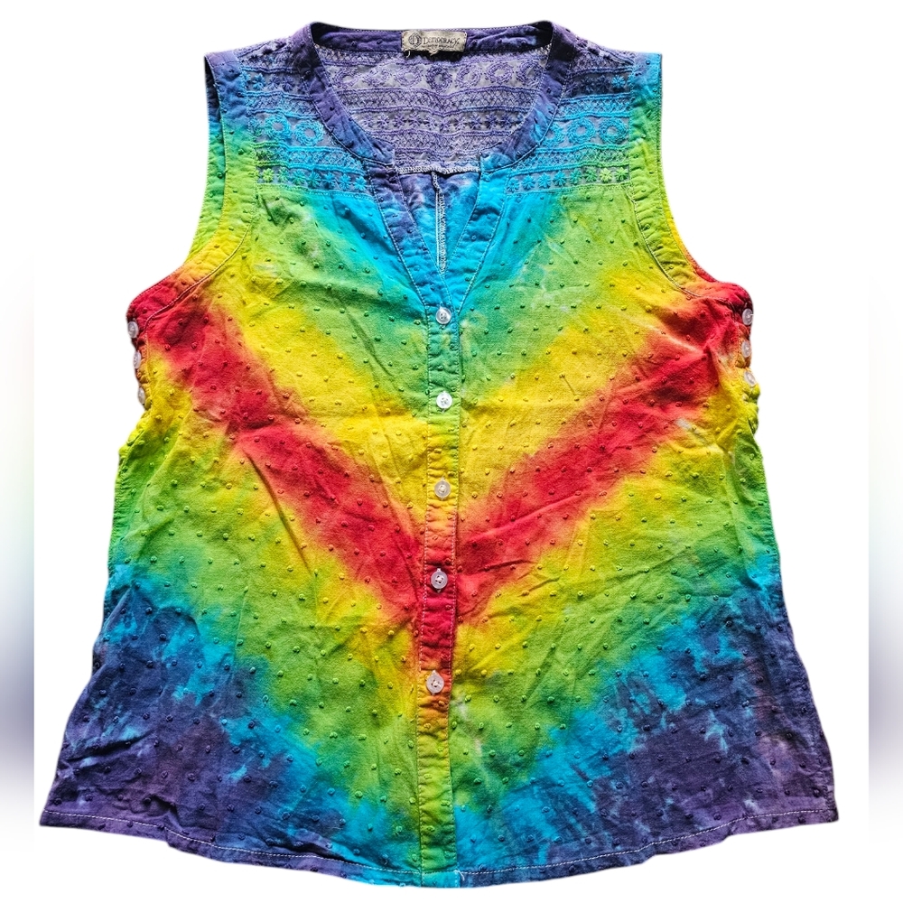 Democracy rainbow cotton embroidered bohemian gypsy‎ top size M